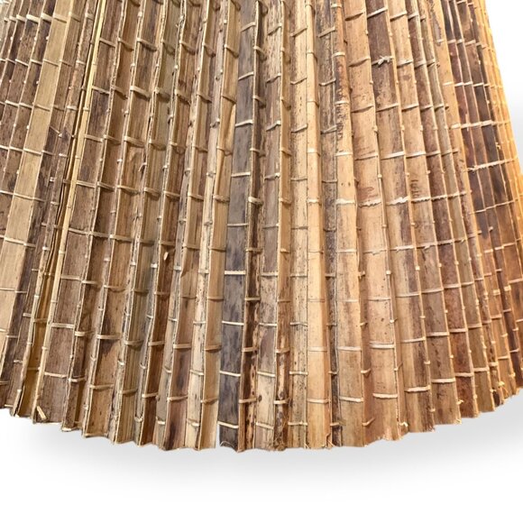 VTG MCM 60s Rattan Lamp Shade Pleated Palm Leaf Bamboo Natural Brown 15.5"Tall - Picture 11 of 16